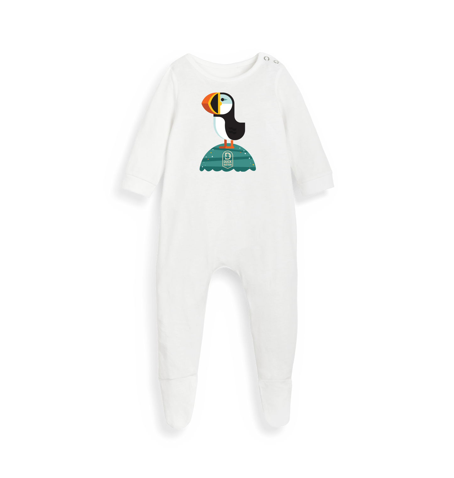 White Printed baby grow Front