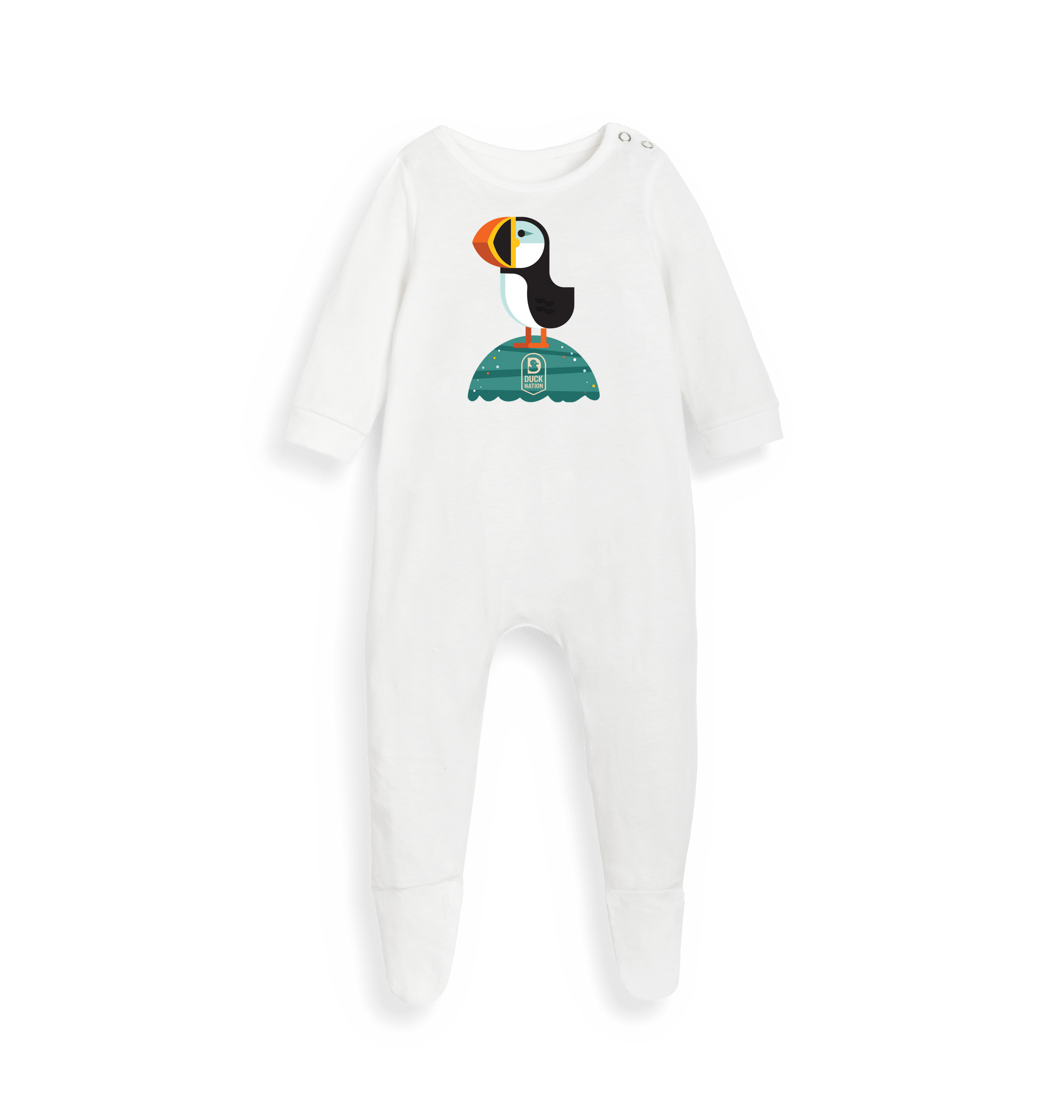 White Printed baby grow Front