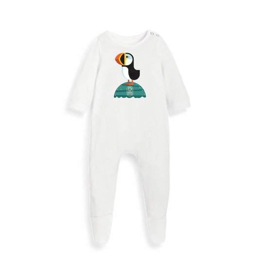 White Printed baby grow Front