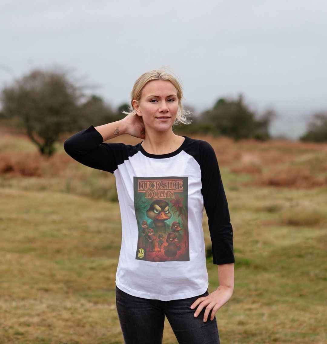 Women’s T-shirt - Duck Nation Duckside Down Retro Tee for Stylish Comfort - Duck Nation